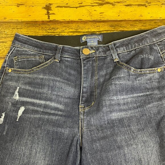 Democracy "Ab" Solution Distressed Flare Jeans High Rise Blue Sz 12 Raw Edge - Picture 4 of 10